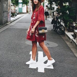 free people | embroidered rust ruffle dress